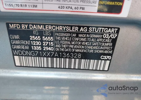 2007 Mercedes-Benz S 550 z USA, uszkodzony, nr VIN WDDNG71XX7A136328